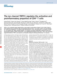 The ion channel TRPV1 regulates the activation and proinflammatory properties of CD4+ T cells.pdf.jpg