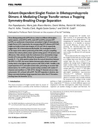 Solvent‐Dependent Singlet Fission in Diketopyrrolopyrrole Dimers. A Mediating Charge Transfer versus a Trapping Symmetry‐Breaking Charge Separation.pdf.jpg