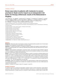 Body mass index in patients with moderate-to-severe psoriasis in Spain and its impact as an independent risk factor for therapy withdrawal results of the Biobadaderm Regis.PDF.jpg