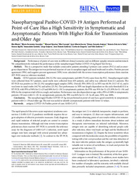 Nasopharyngeal Panbio COVID-19 Antigen Performed at Point-of-Care Has a High Sensitivity in Symptomatic and Asymptomatic Patients With Higher Risk for Transmission and Older Age.pdf.jpg